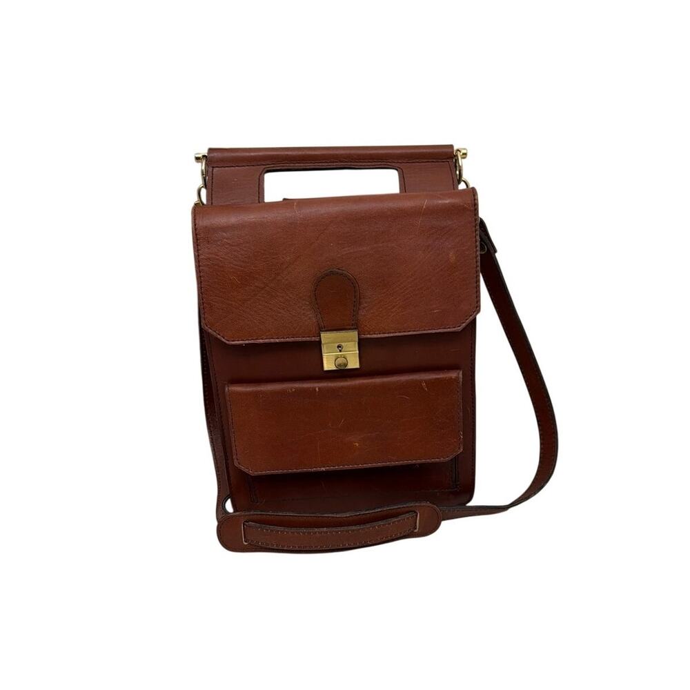Vintage Italian Sudhaus Brown Leather Satchel Briefcase Crossbody Shoulder Bag